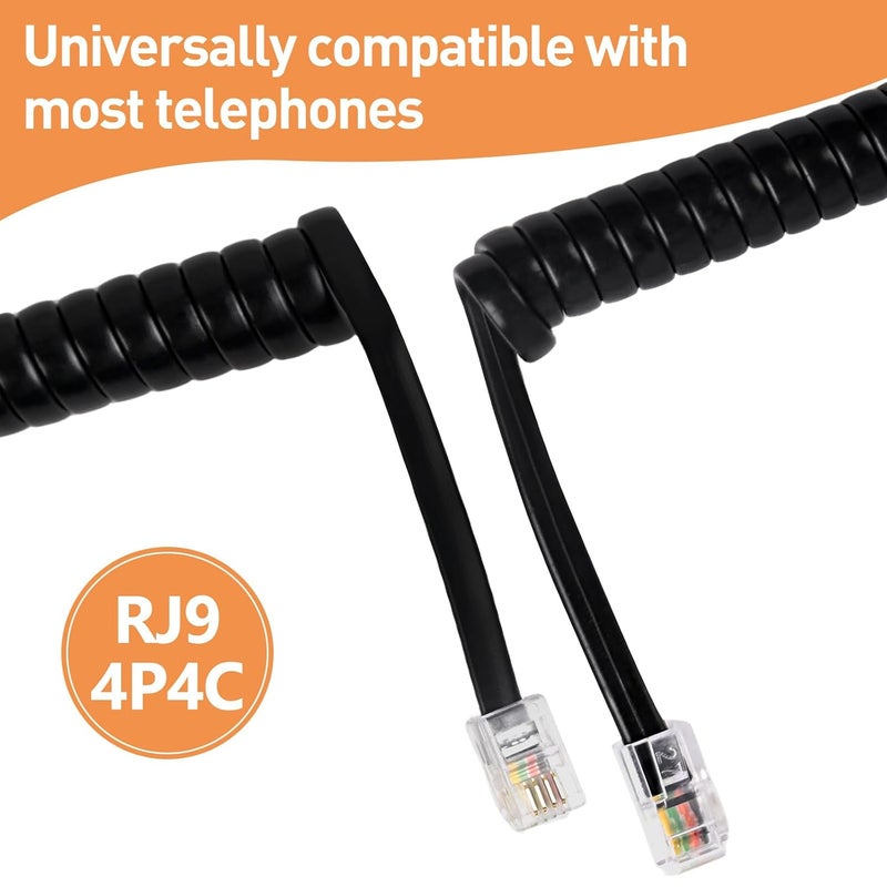 Rindion 3PCS Phone Cord for Landline, 10 Ft Uncoiled/1.2 Ft Coiled Telephone Cord, Universally Phone Cable for Use in Home or Office(Black) - Image 3